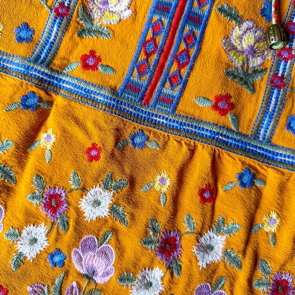 John Mark BOHO Woven Floral Embroidered Split Neck Tie Front 3/4 Sleeve Top M - Picture 7 of 7